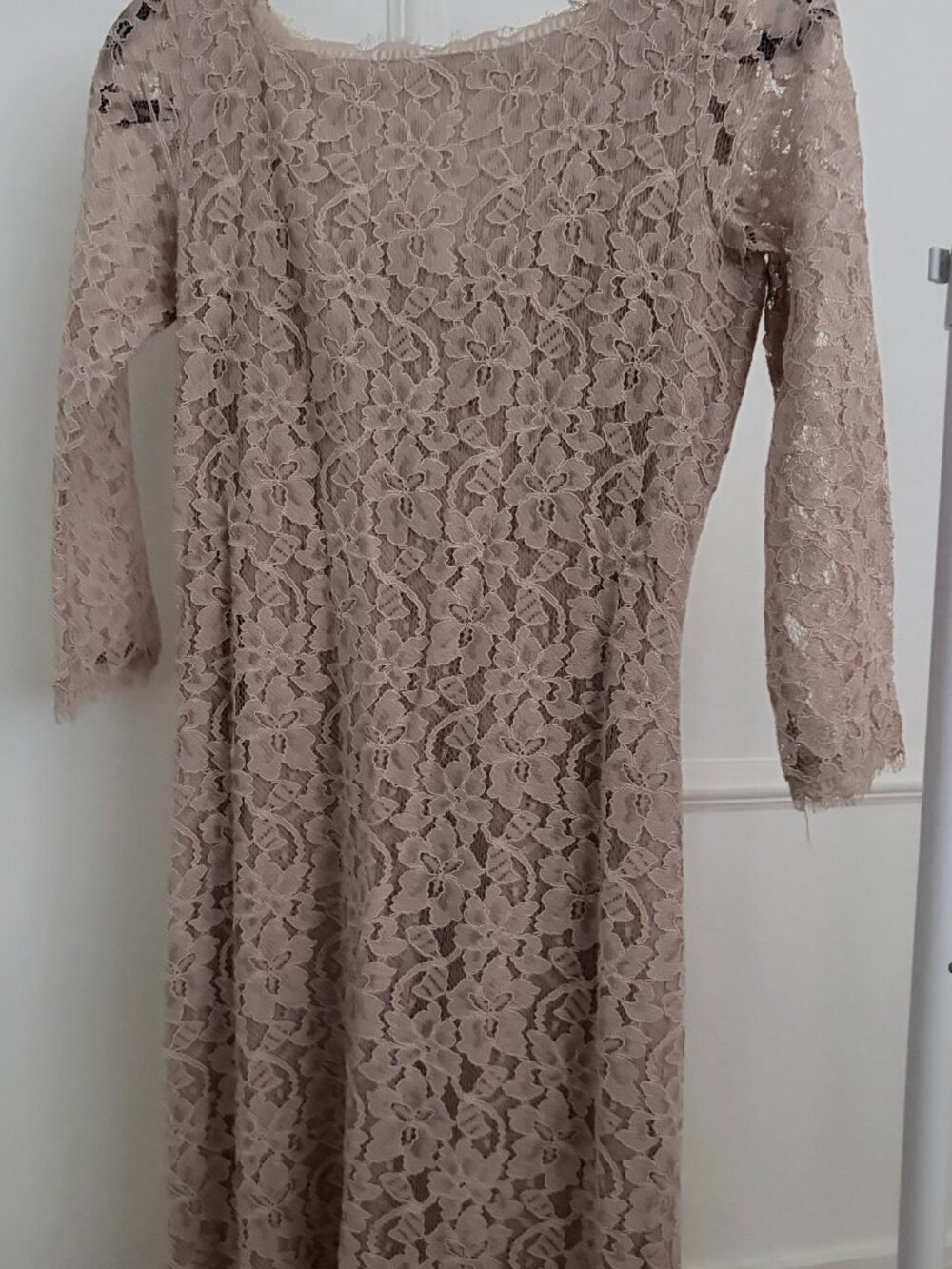 DVF Diane von Furstenberg Taupe Lace Sheath Dress Long Sleeve - Size 6